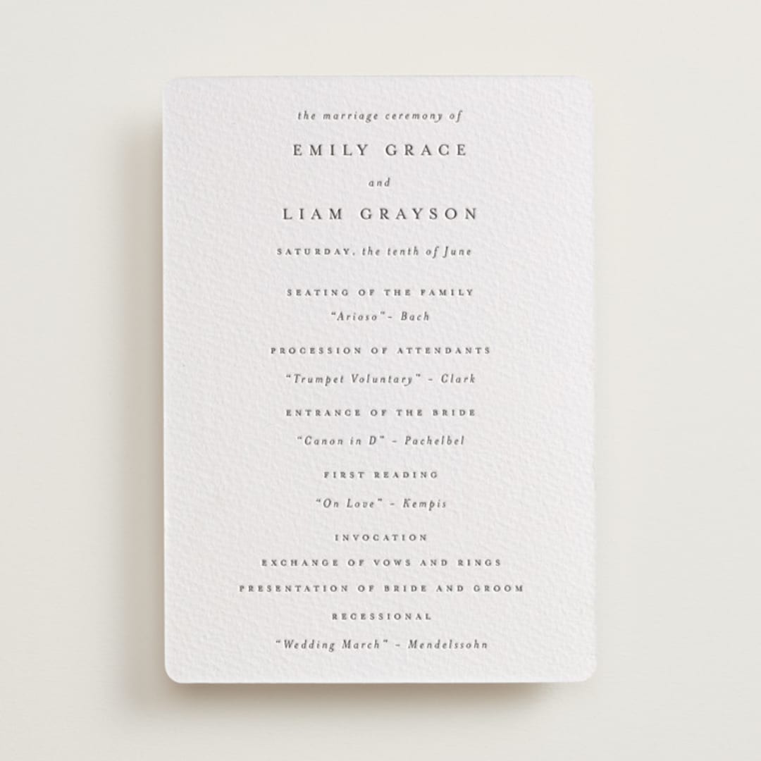 "A Thousand Years" - Letterpress Wedding Programs in Soft Black by Design Lotus - Front