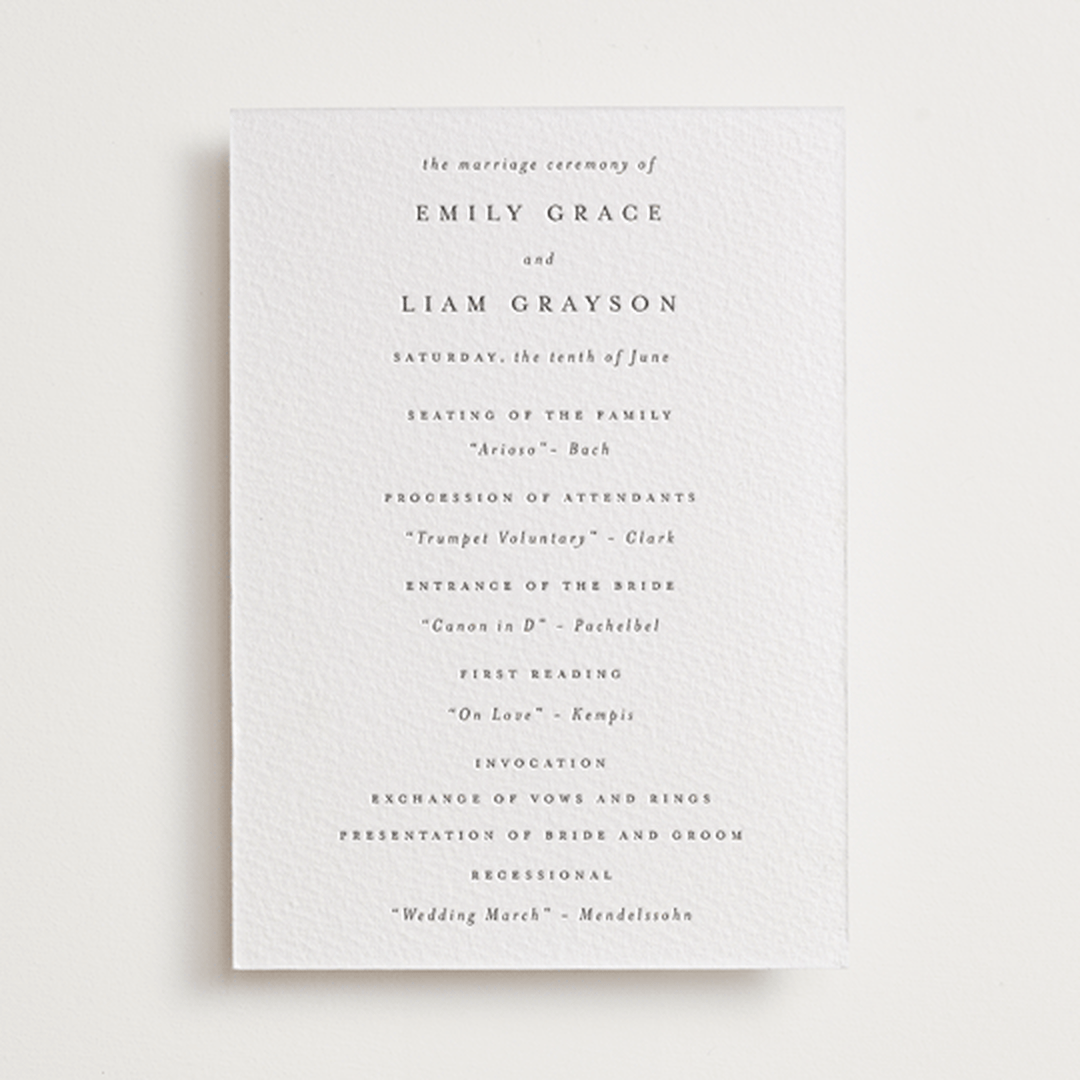 "A Thousand Years" - Letterpress Wedding Programs in Soft Black by Design Lotus - Front