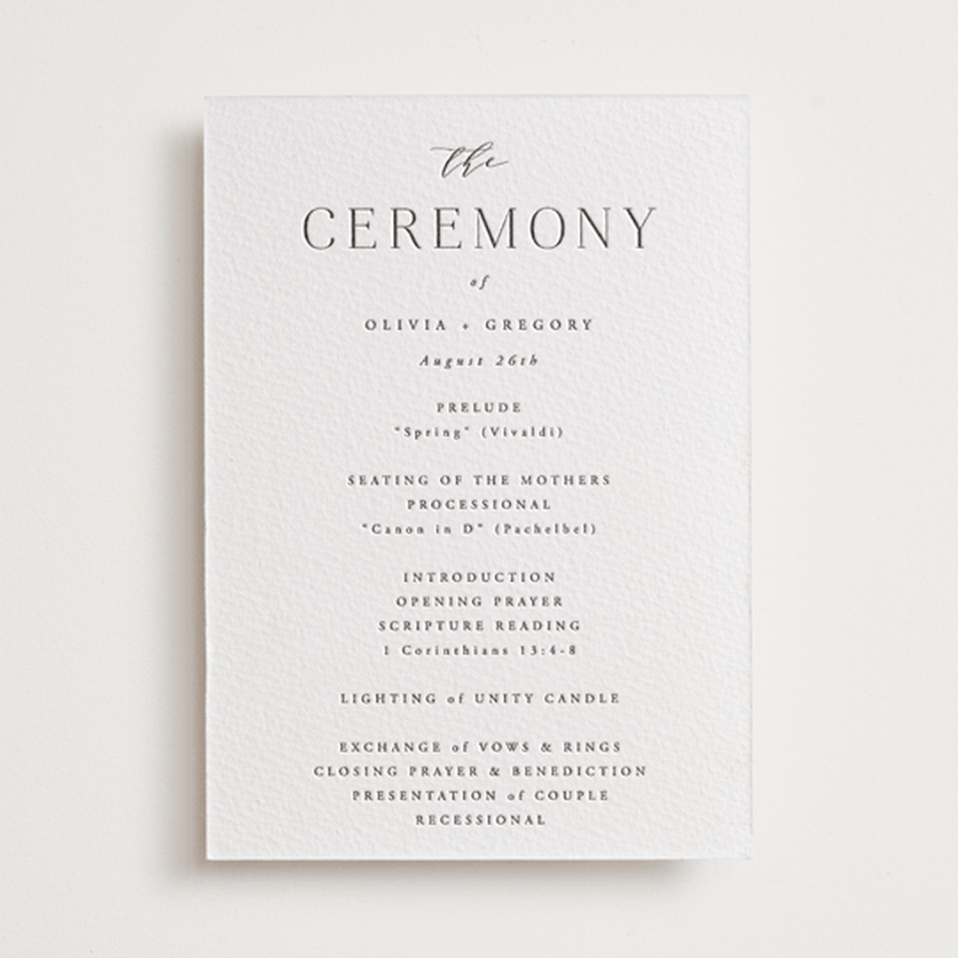 "Classy Type" - Letterpress Wedding Programs in Soft Black by Hooray Creative - Front