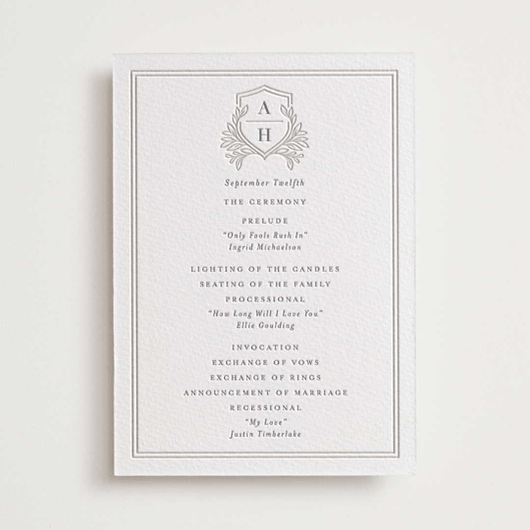 "Chic Monogram" - Letterpress Wedding Programs in Dove Grey by Mansi Verma - Front