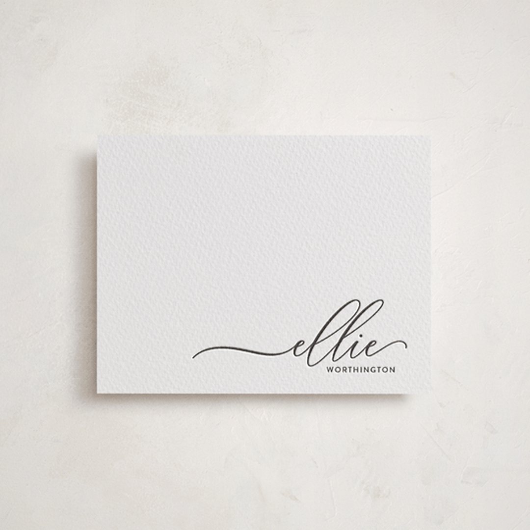 "Pretty Script" - Personalized Stationery Cards in Soft Black by Lori Wemple - Front