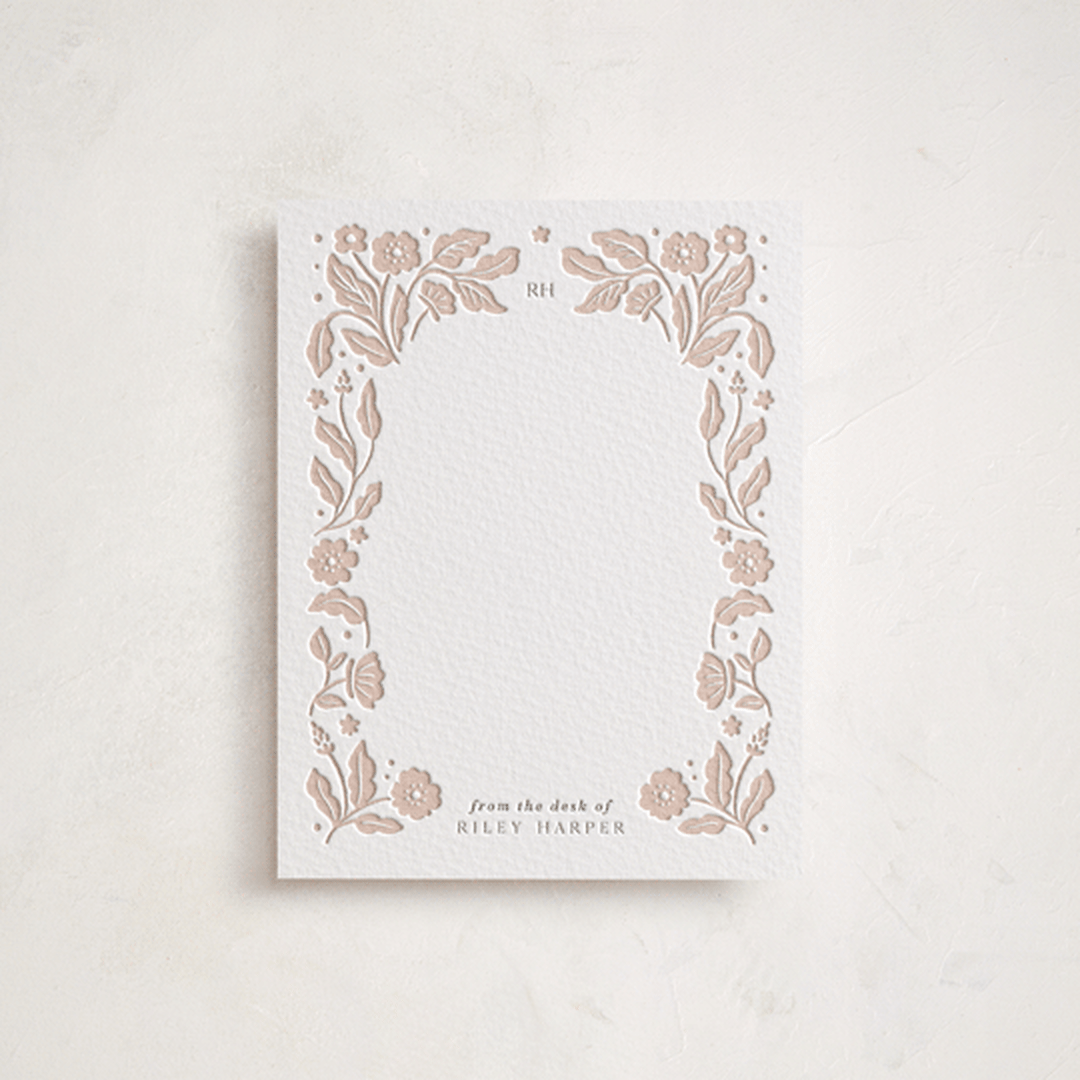"Flowers Bloom" - Personalized Stationery Cards in Latte by Elly - Front