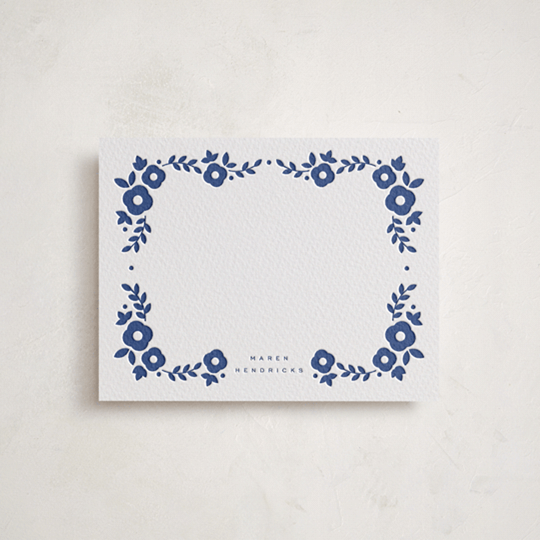 "Floral Edge" - Personalized Stationery Cards in Lapis by Emily Sabol Goss - Front
