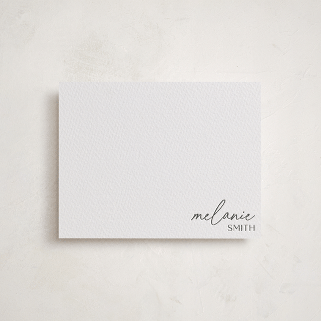 "Letterpress Name" - Personalized Stationery Cards in Pewter by Curated Ink - Front