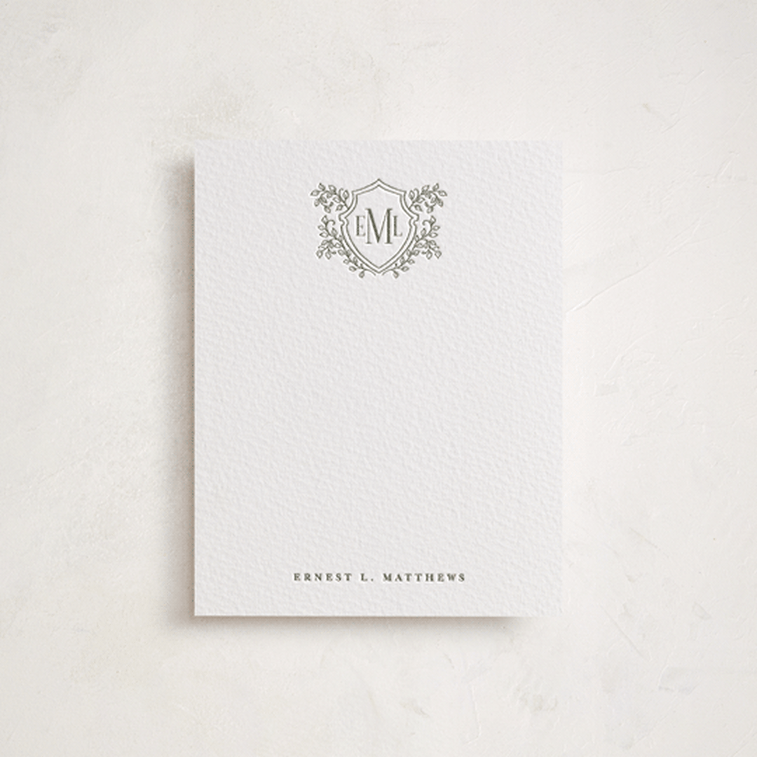 "Escudo" - Personalized Stationery Cards in Moss by Tamara Hilje - Front