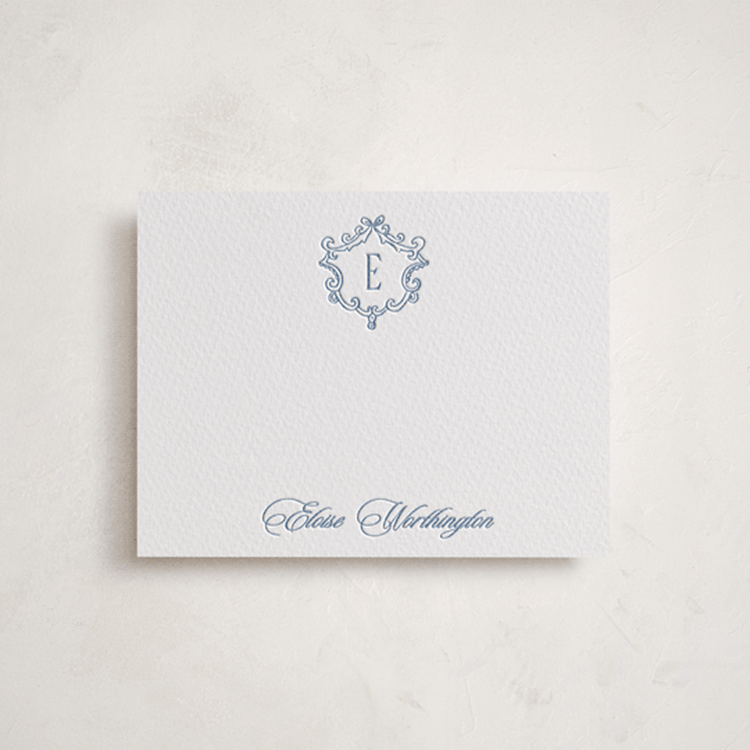 "Classic Crest" - Personalized Stationery Cards in Provincial Blue by Creo Study - Front