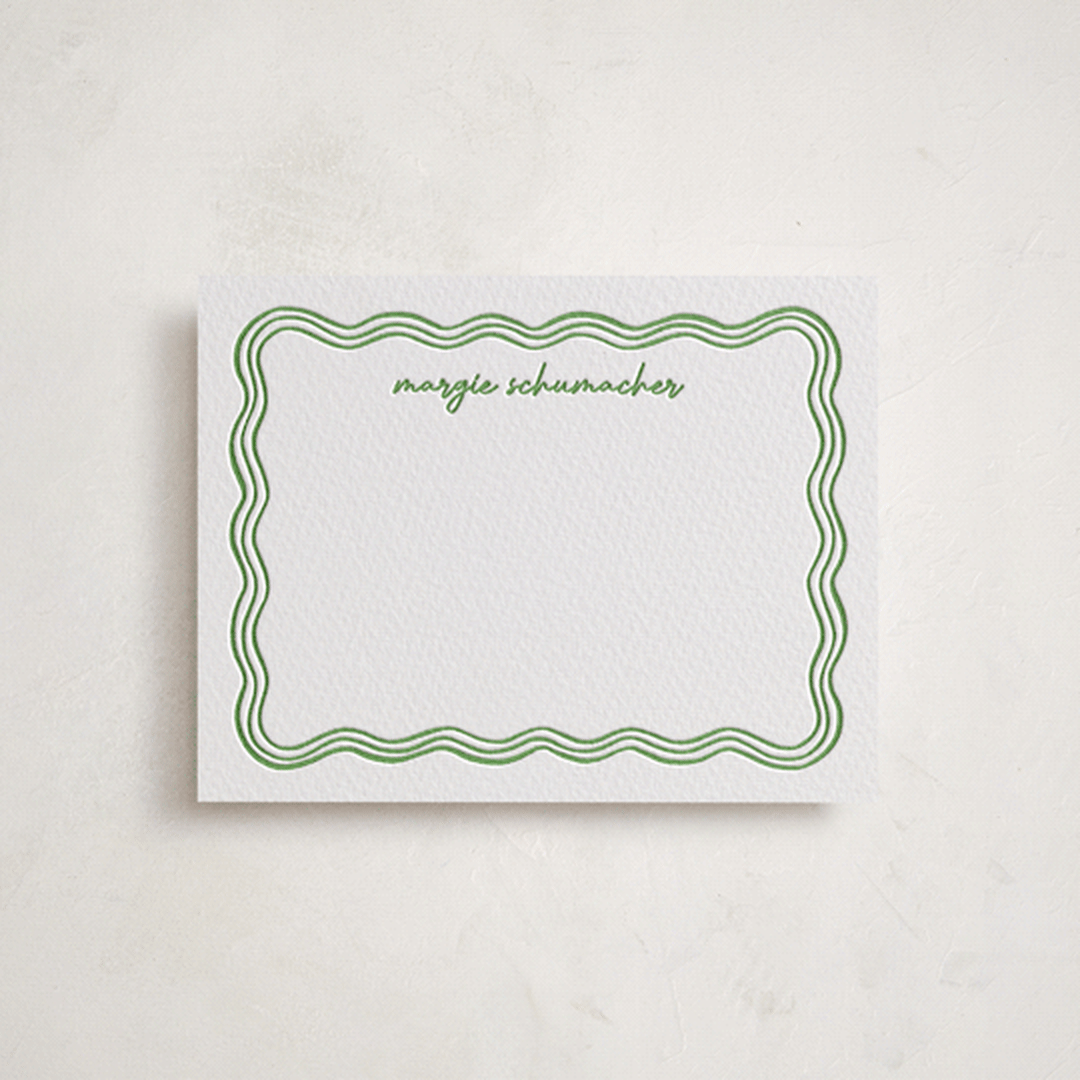 "wavy frame" - Personalized Stationery Cards in Pear by Erin German - Front