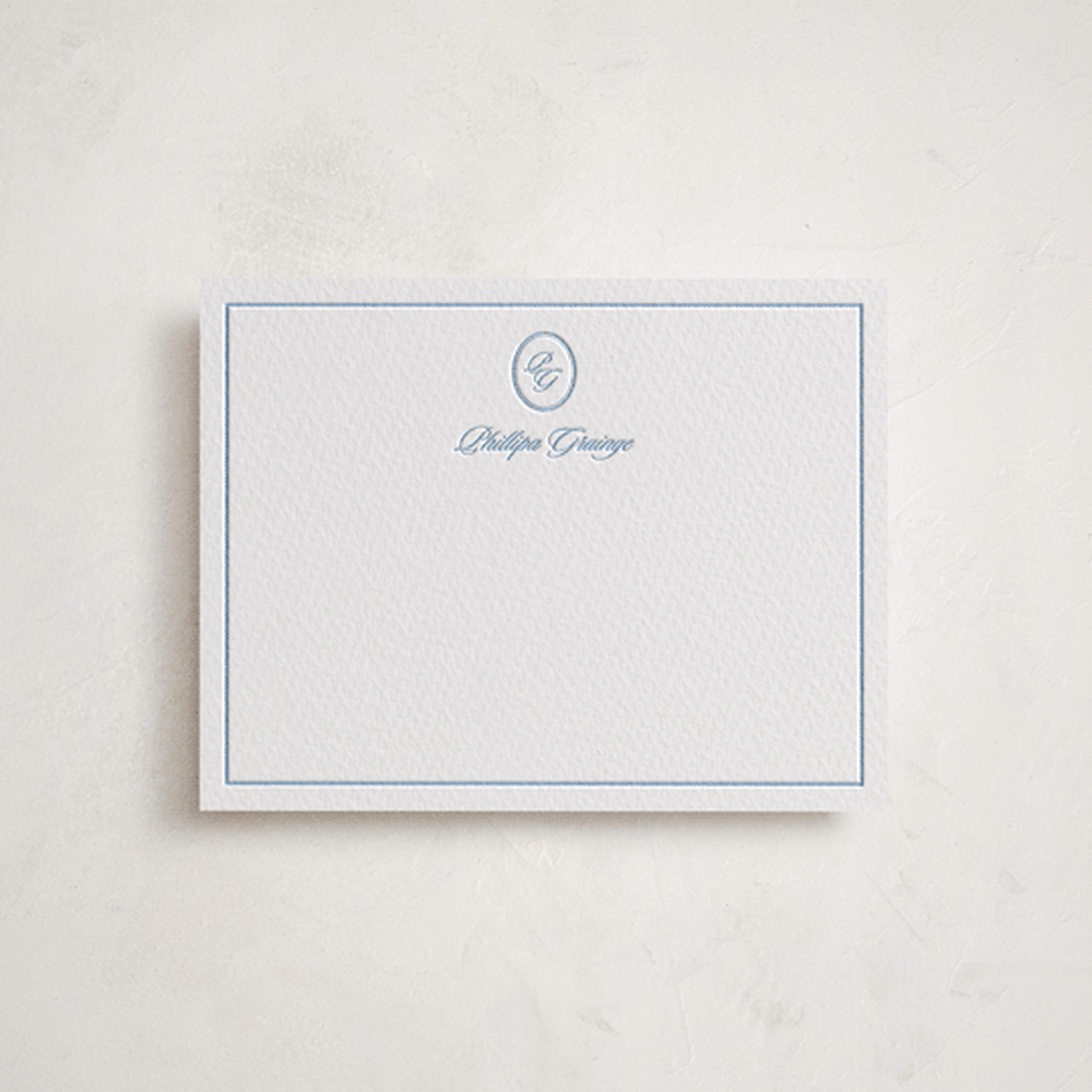 "Scripted" - Personalized Stationery Cards in Sky Blue by Creo Study - Front