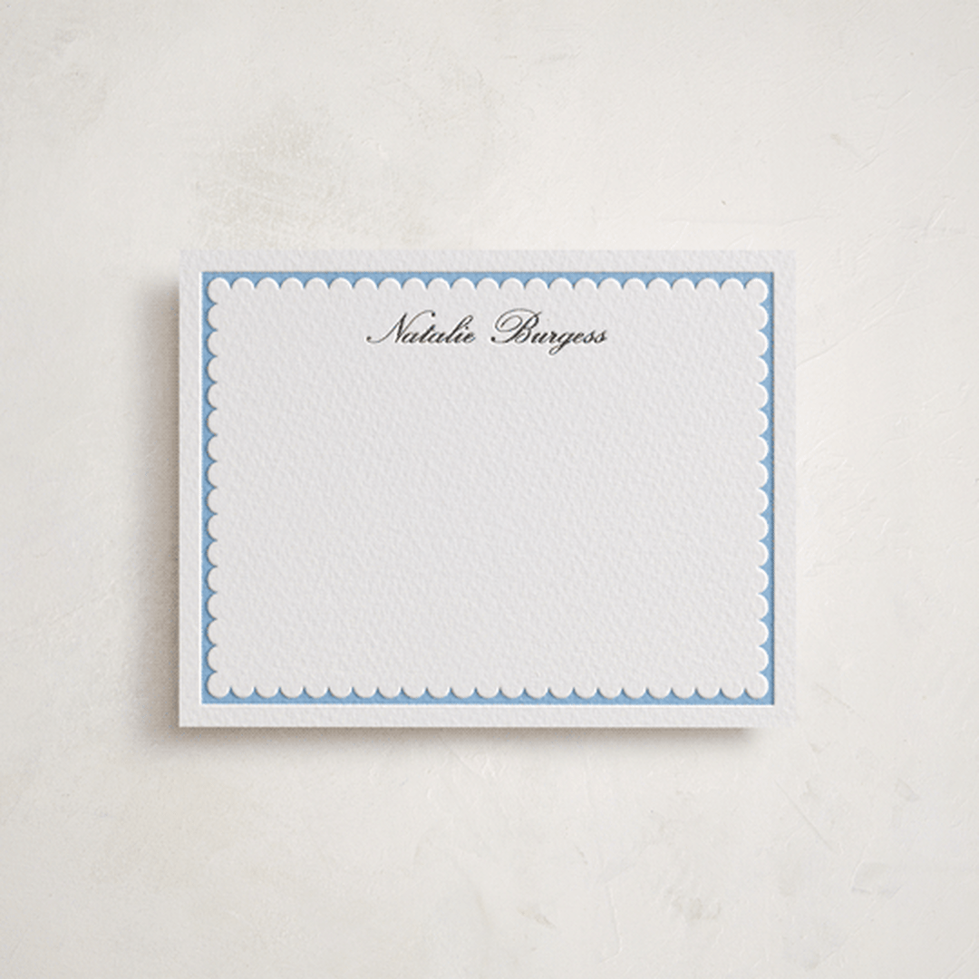 "Sweetly Scalloped" - Personalized Stationery Cards in Sky Blue by Catherine Culvenor - Front