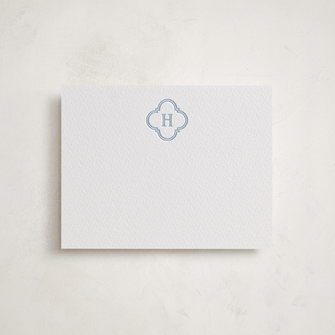 "Initial Tile" - Personalized Stationery Cards in Sky Blue by Angela Garrick - Front