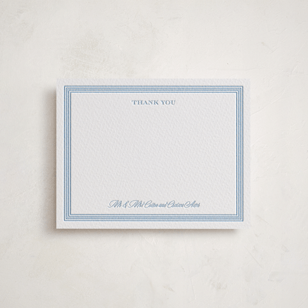 "Grosgrain Border" - Personalized Stationery Cards in Sky Blue by Jenna Holcomb - Front