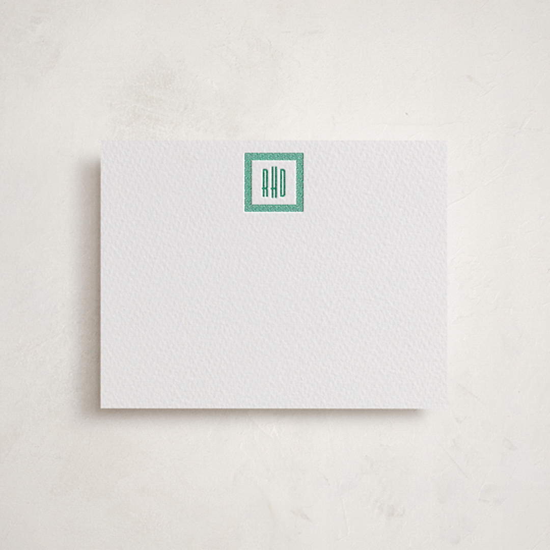 "Foursquare Monogram" - Personalized Stationery Cards in Shamrock by Olivia Raufman - Front