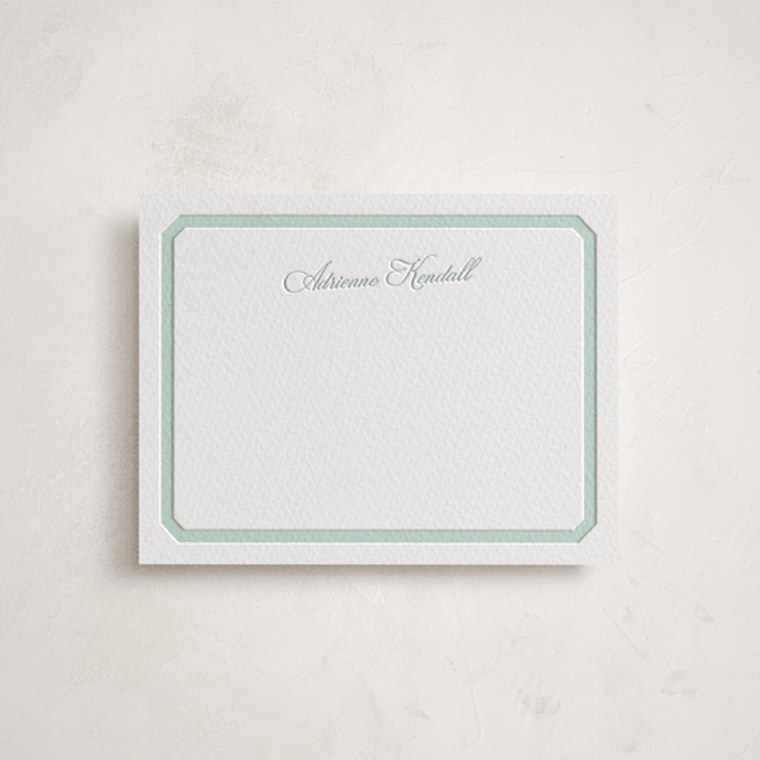 "Bevel" - Personalized Stationery Cards in Mist by Blustery August - Front