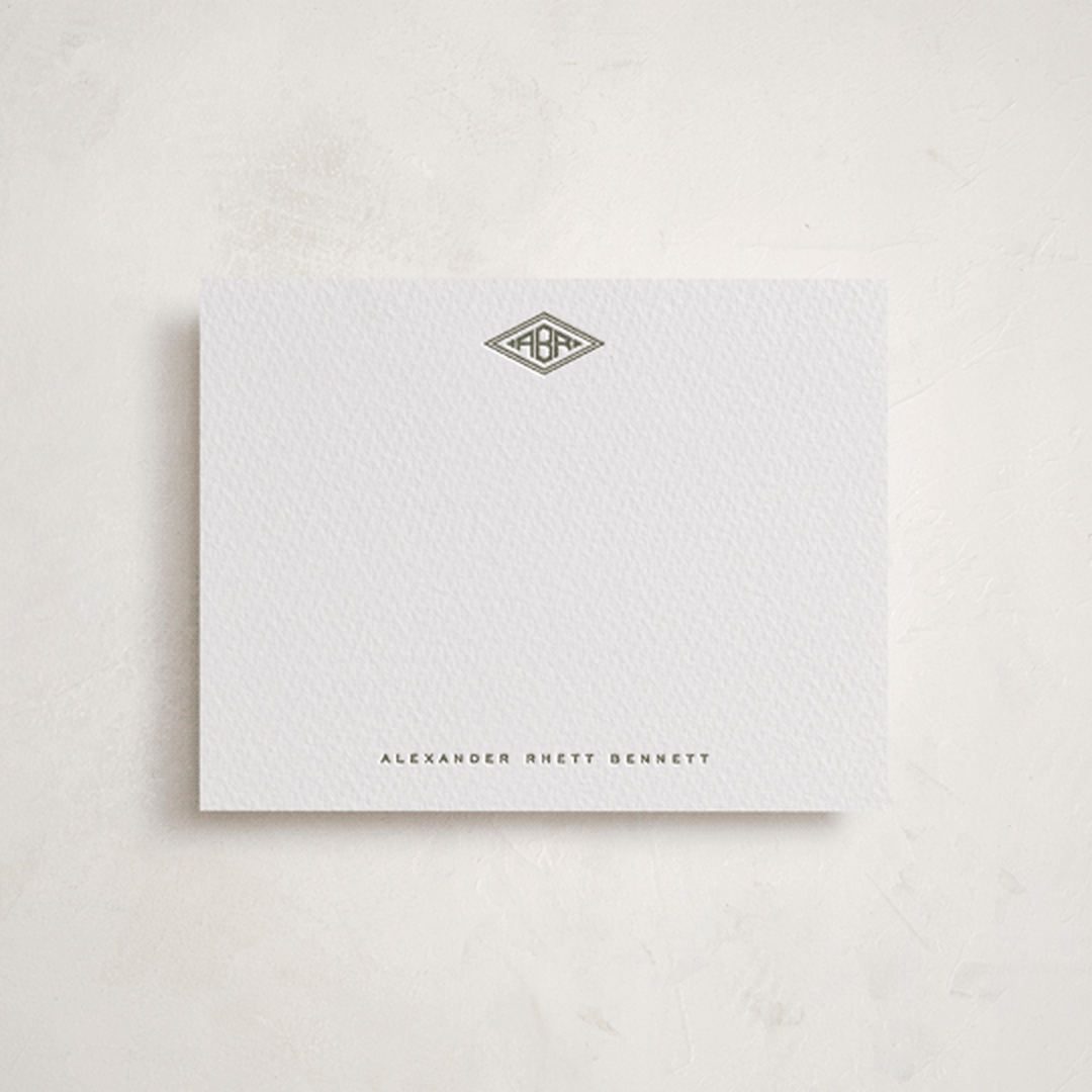 "Diamond Monogram" - Personalized Stationery Cards in Moss by Jenna Holcomb - Front