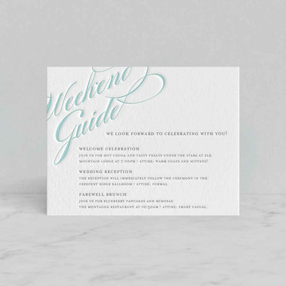 "Winter Flourish" - Letterpress Reception Cards in Gravel | Turquoise by Annie Clark - Front