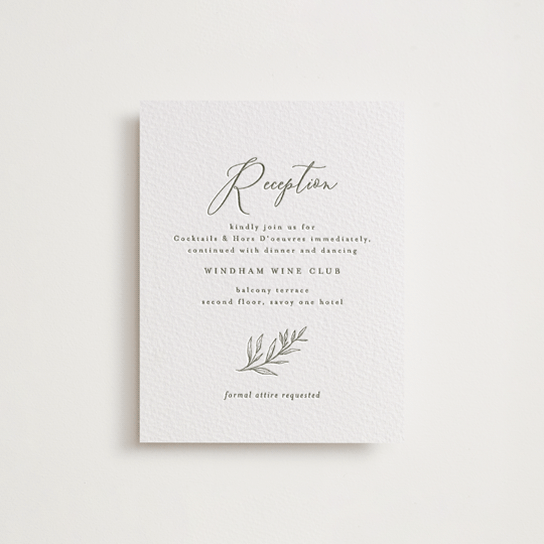 "creme au beurre" - Letterpress Reception Cards in Moss by chocomocacino - Front