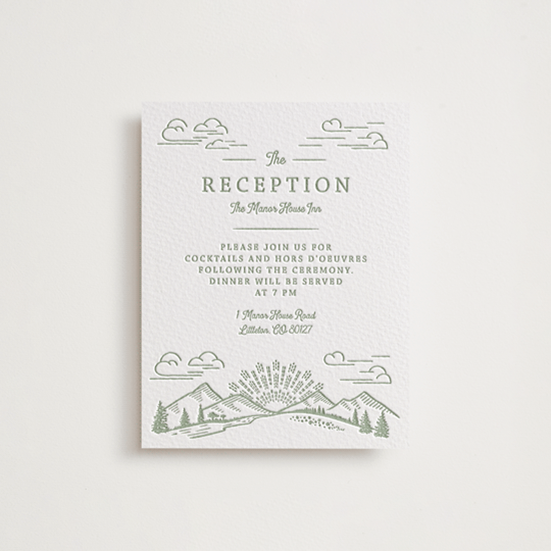 "On The Horizon" - Letterpress Reception Cards in Mint by Paper Sun Studio - Front