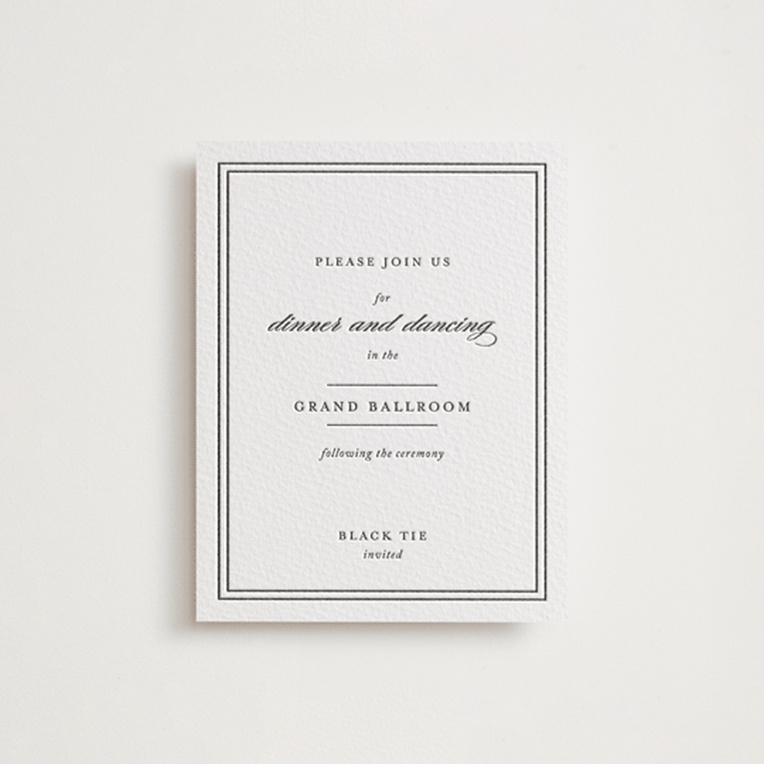 "Eloquence" - Letterpress Reception Cards in Soft Black by Kimberly FitzSimons - Front