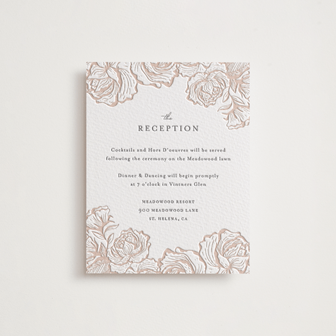 "In Bloom" - Letterpress Reception Cards in Latte | Gravel by Jennifer Postorino - Front