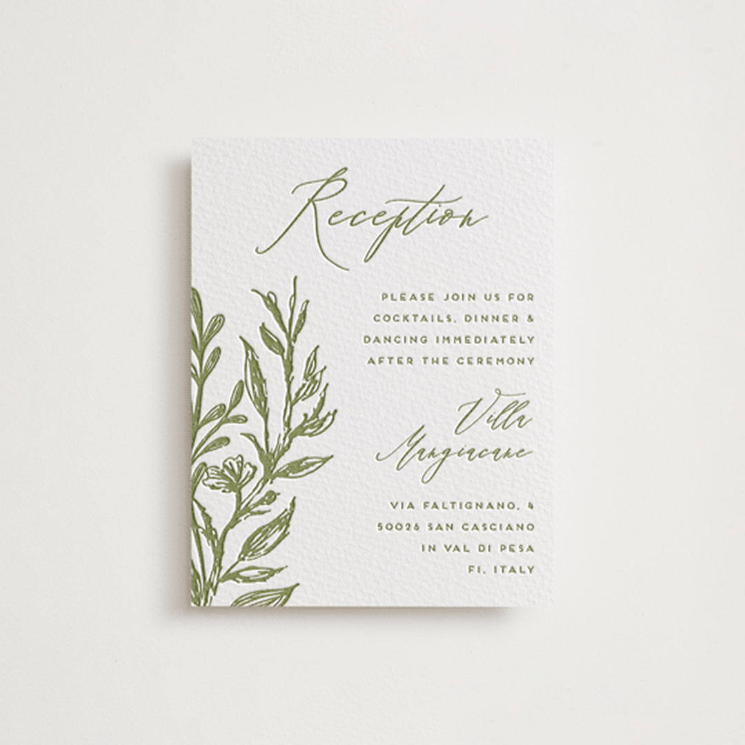 "Eden" - Letterpress Reception Cards in Pistachio by Grae - Front