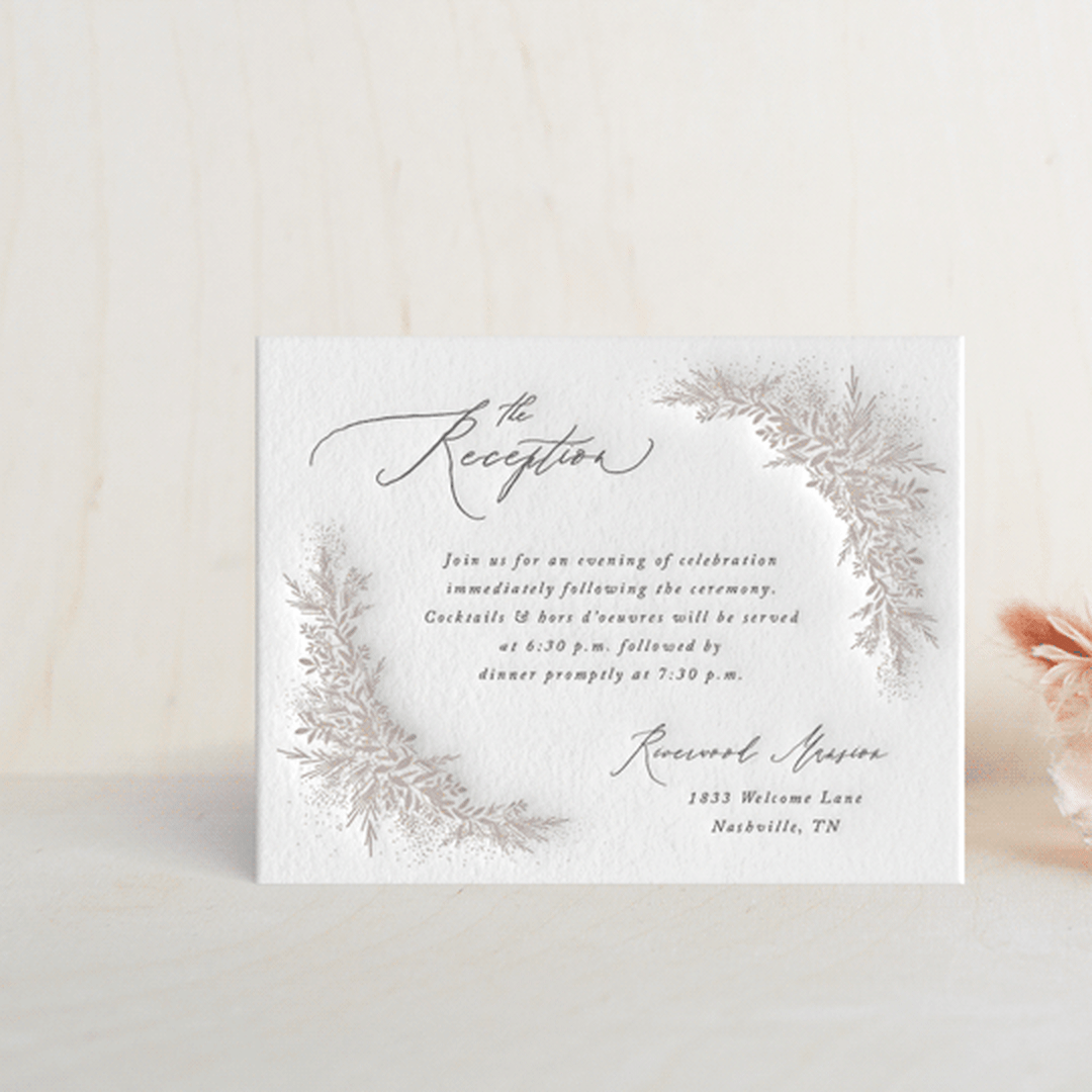 "Romantic Whisper" - Letterpress Reception Cards in Gravel | Dove Grey by Jennifer Postorino - Front