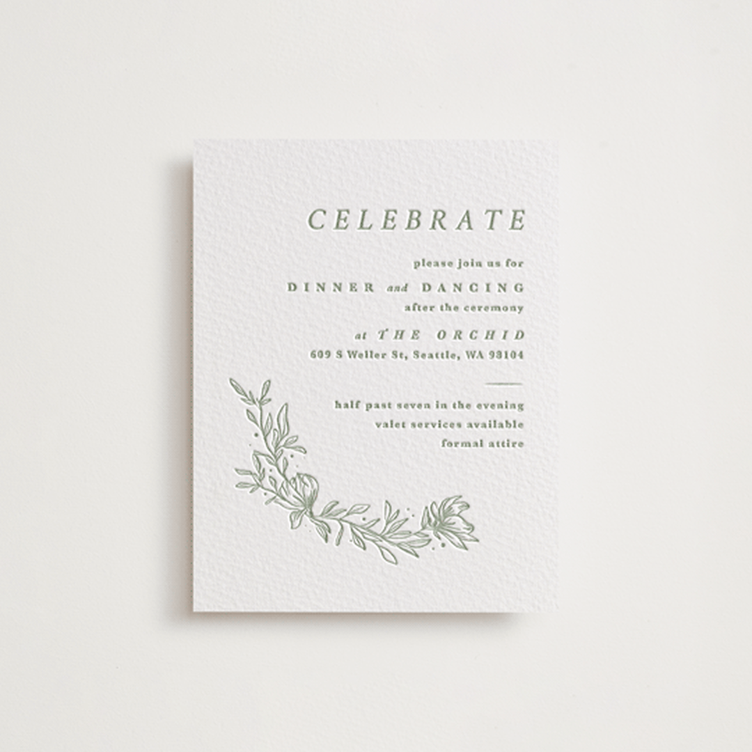 "Magnolia" - Letterpress Reception Cards in Mint by Camille Robinson - Front