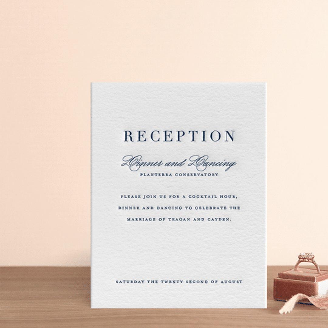 "destined" - Letterpress Reception Cards in Indigo by Design Lotus - Front