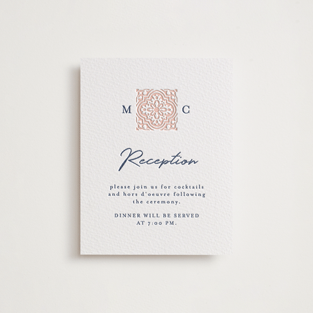 "Tiles" - Letterpress Reception Cards in Matte Gold | Aegean | Nude by Juliana Zimmermann - Front