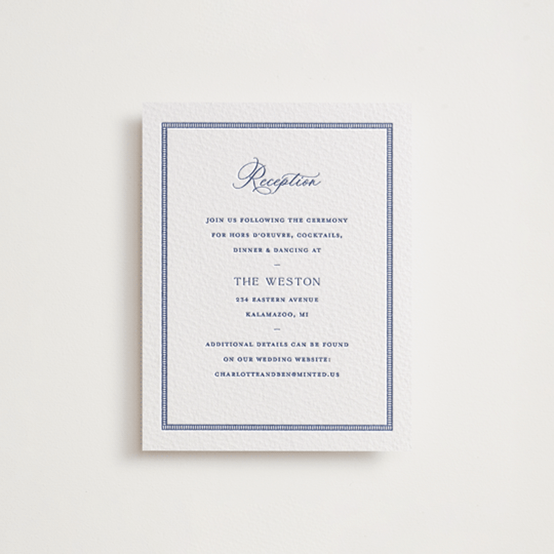 "Starboard" - Letterpress Reception Cards in Lapis by Pixel and Hank - Front