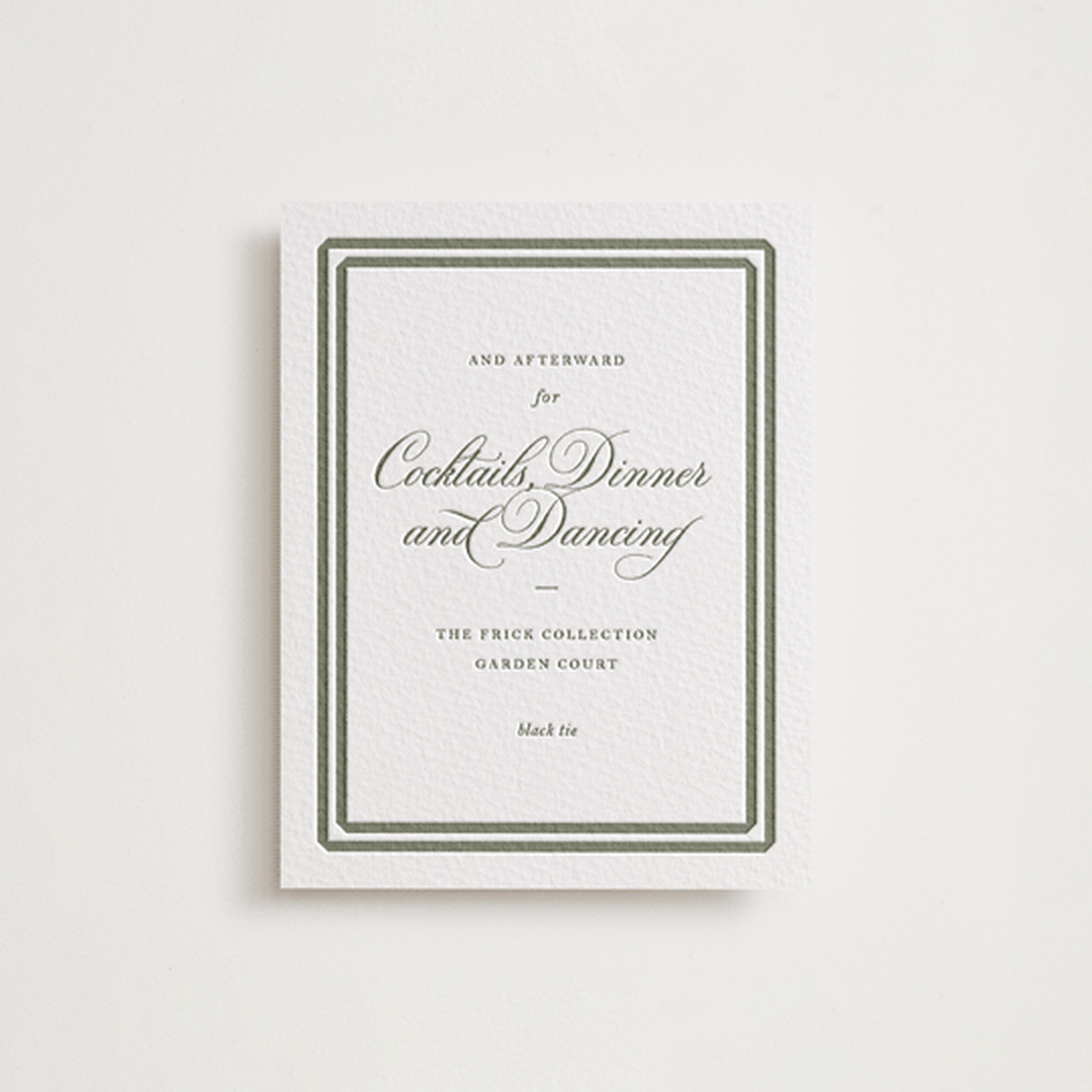 "Bevel" - Letterpress Reception Cards in Moss by Megan Davis - Front