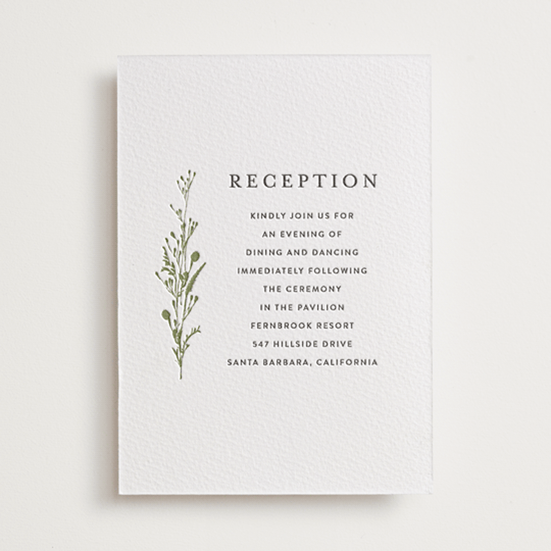 "Gathered" - Letterpress Reception Cards in Pistachio | Soft Black by Susan Moyal - Front