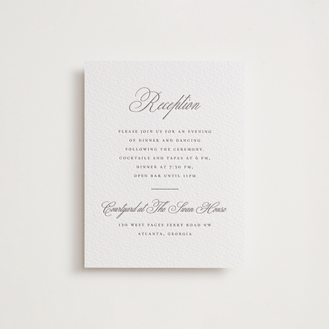 "Calligraphie" - Letterpress Reception Cards in Graphite by Wildfield Paper Co - Front