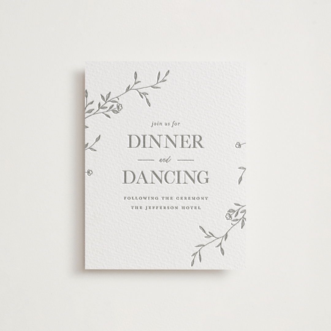 "Jasmine" - Letterpress Reception Cards in Ash by Vera Lim - Front