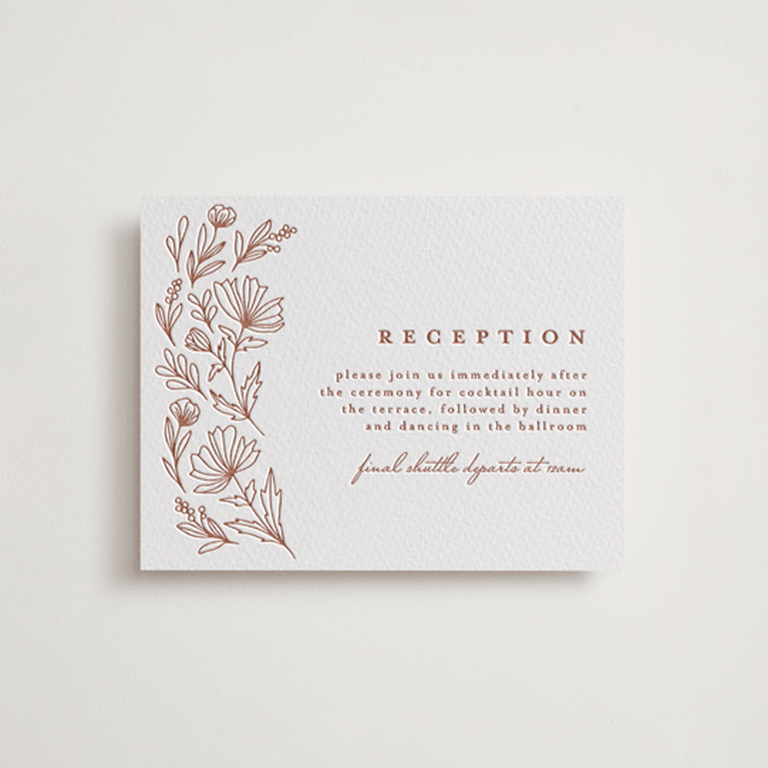 "Pressed Botanicals" - Letterpress Reception Cards in Burnt Rose by Heather Cairl - Front
