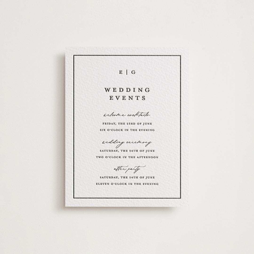 "Heritage" - Letterpress Reception Cards in Soft Black by Stacey Meacham - Front