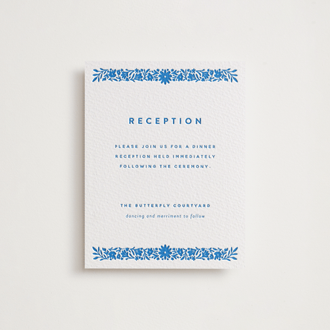 "floral stamp" - Letterpress Reception Cards in Sapphire by Stephanie Hawkes - Front