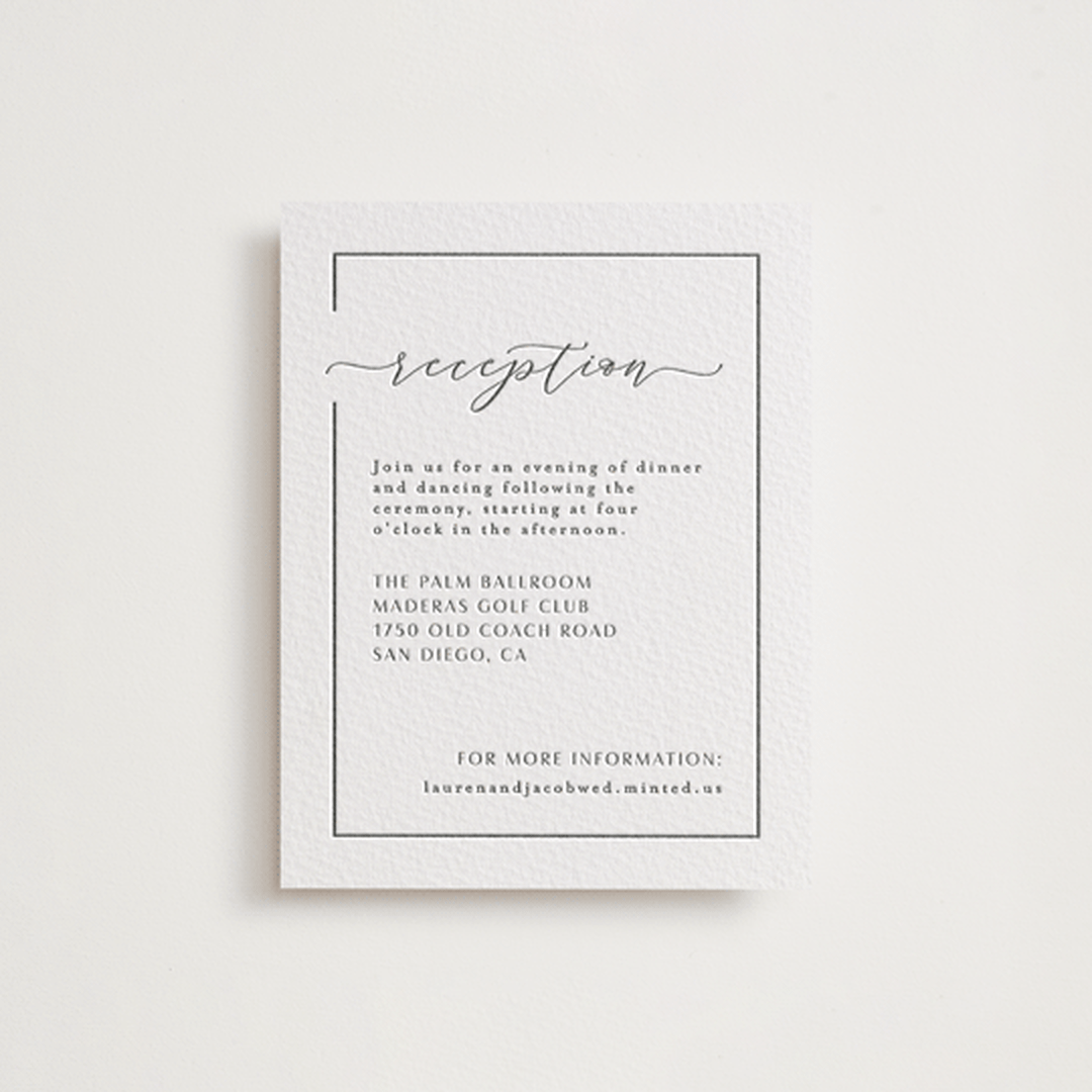"Asymmetry" - Letterpress Reception Cards in Pewter by Nicole Walsh - Front
