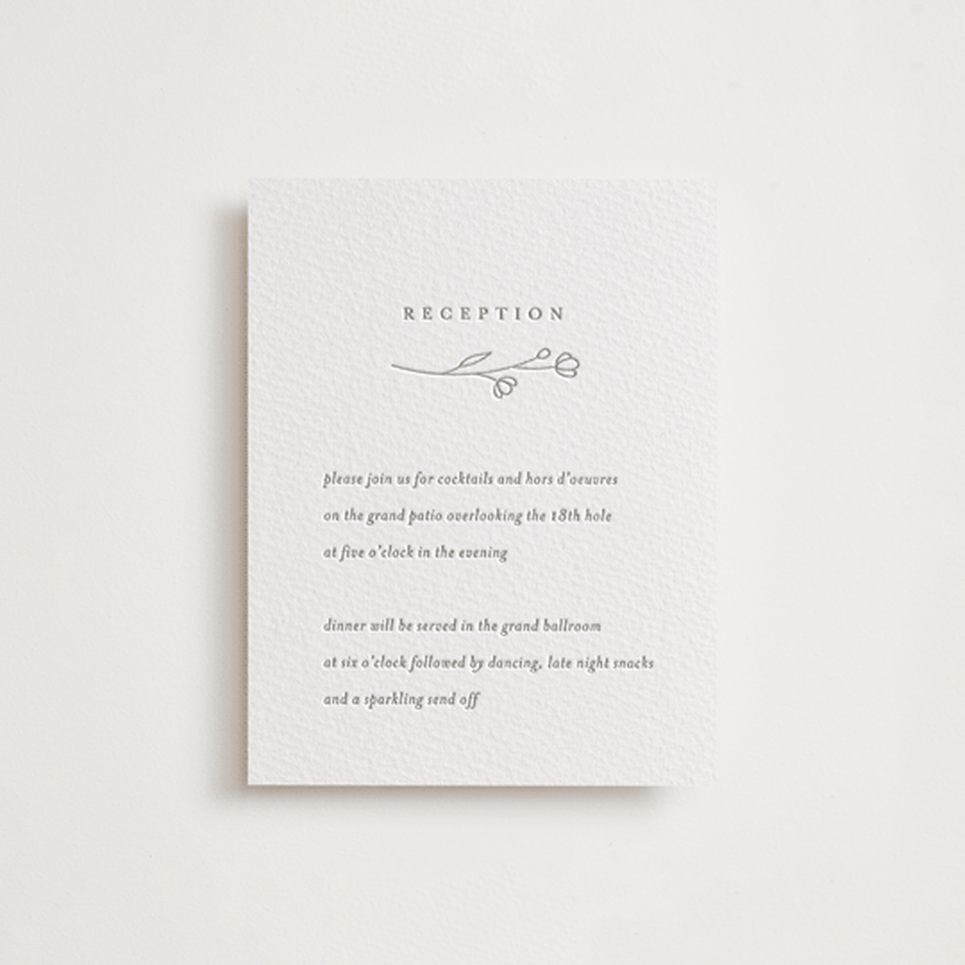 "Essence" - Letterpress Reception Cards in Ash by Jennifer Postorino - Front