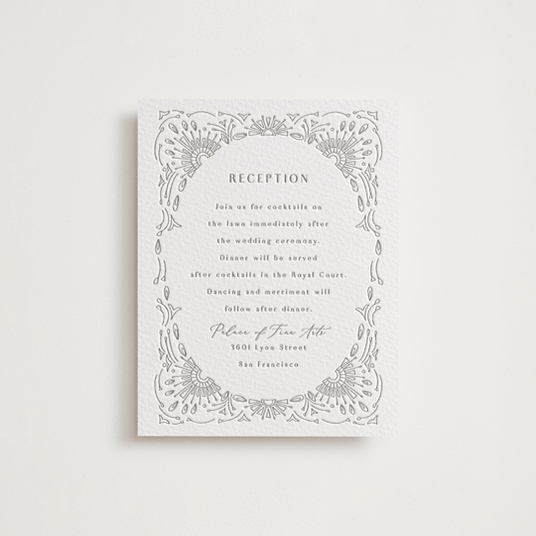 "Splendor" - Letterpress Reception Cards in Ash by Devika Keskar - Front