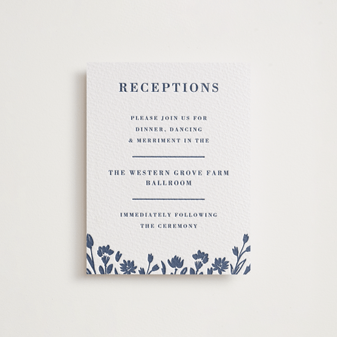 "Pressed Frame" - Letterpress Reception Cards in Aegean by Oma N. Ramkhelawan - Front