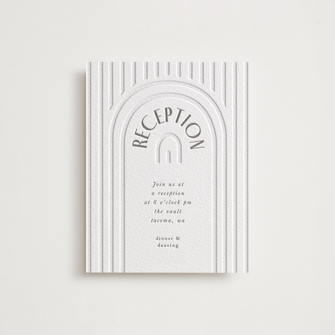 "Hilo" - Letterpress Reception Cards in Warm Gray by Itsy Belle Studio - Front