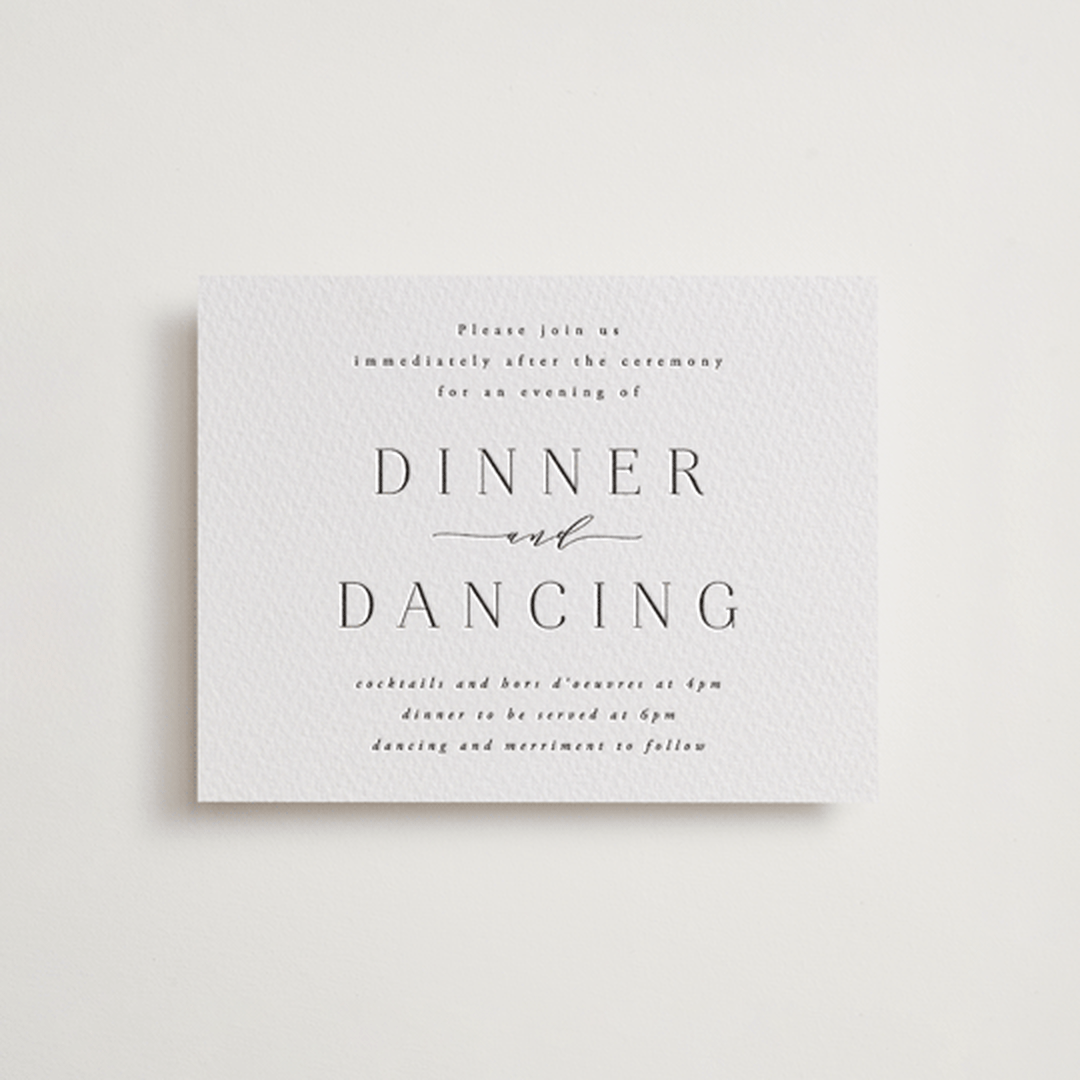 "Classy Type" - Letterpress Reception Cards in Soft Black by Hooray Creative - Front