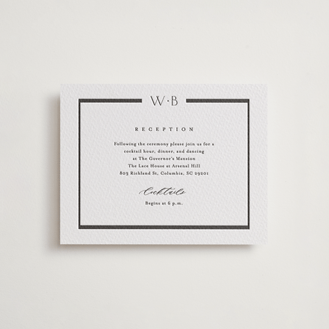"Luster" - Letterpress Reception Cards in Black by Stacey Meacham - Front