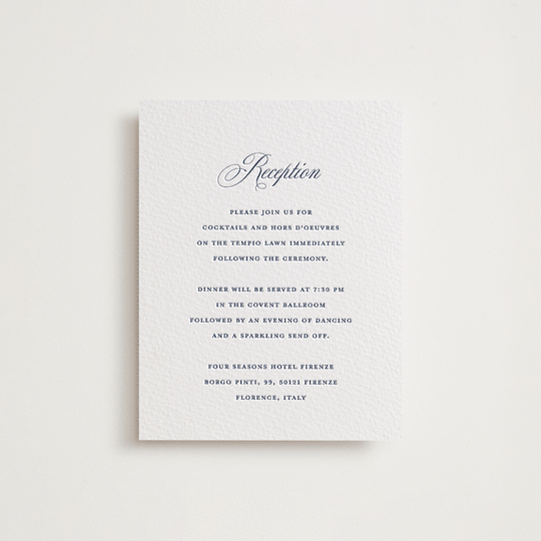 "Empire" - Letterpress Reception Cards in Aegean by Jennifer Postorino - Front