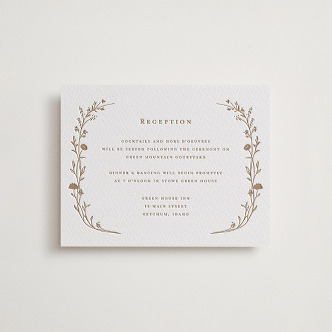 "Mille-feuille" - Letterpress Reception Cards in Matte Gold by chocomocacino - Front