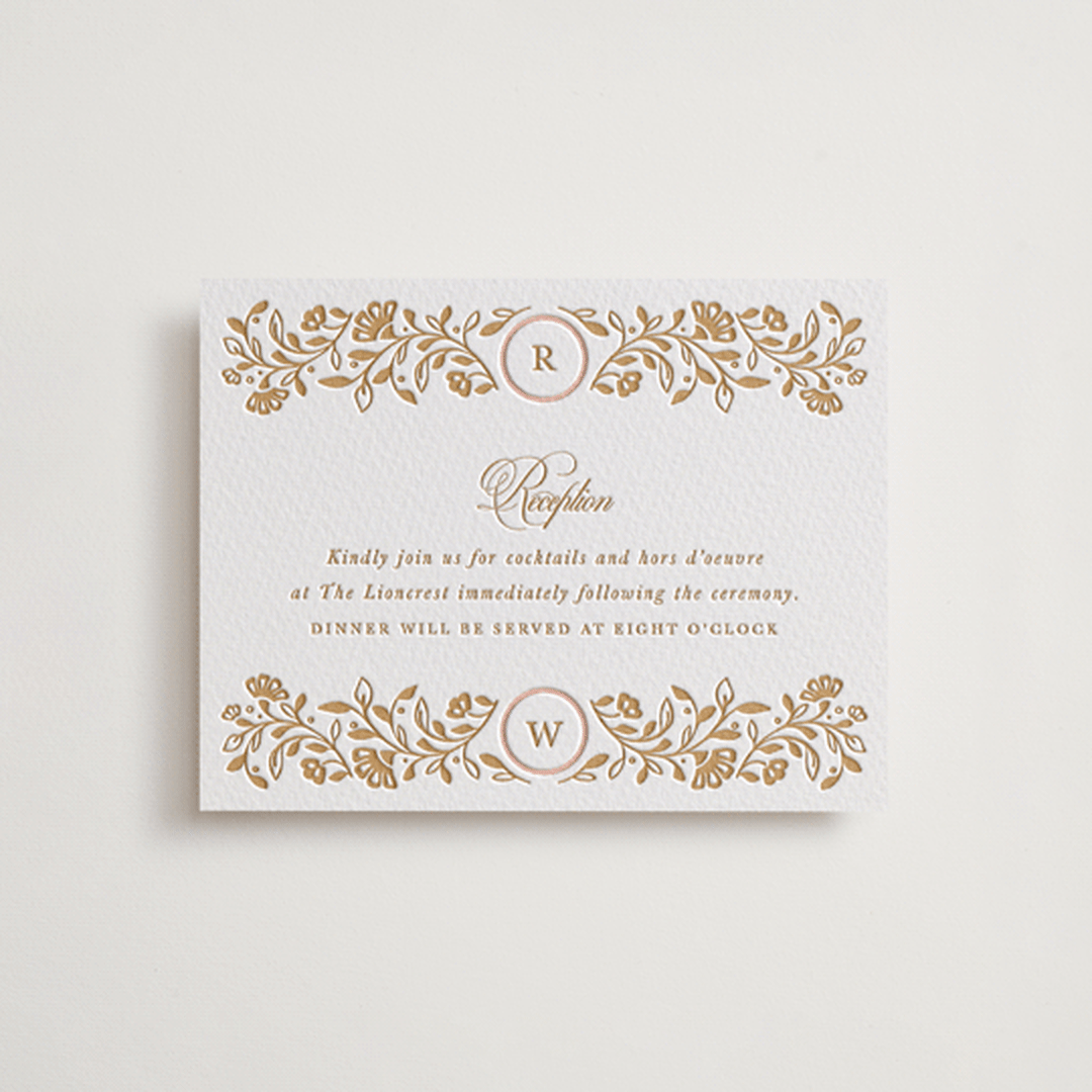 "Ornate Frame" - Letterpress Reception Cards in Faux Gold by Mansi Verma - Front