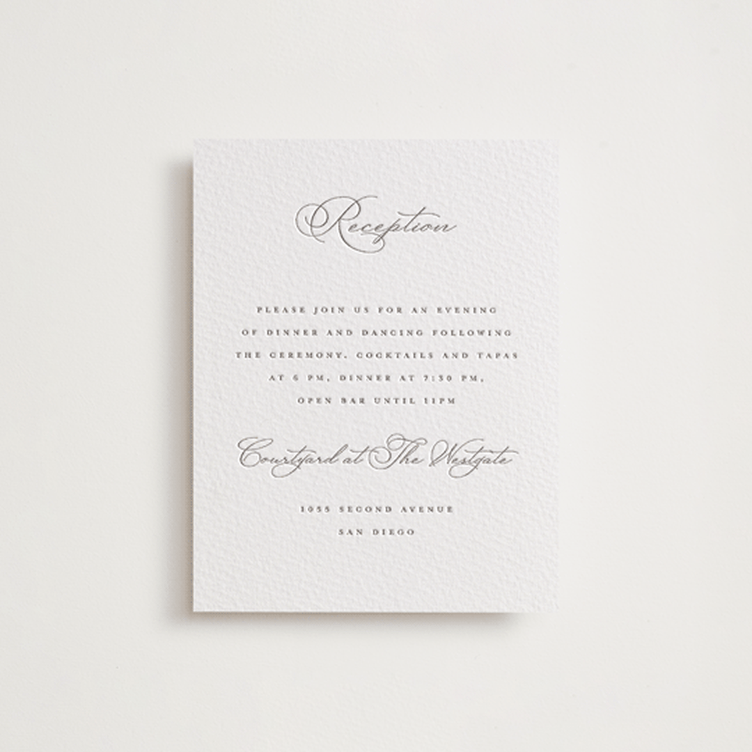 "Love Letters" - Letterpress Reception Cards in Love Letters by Wildfield Paper Co - Front