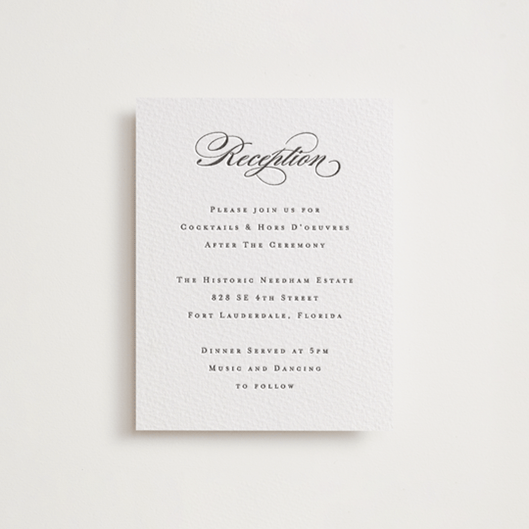 "Classic Serif" - Letterpress Reception Cards in Soft Black by Hooray Creative - Front