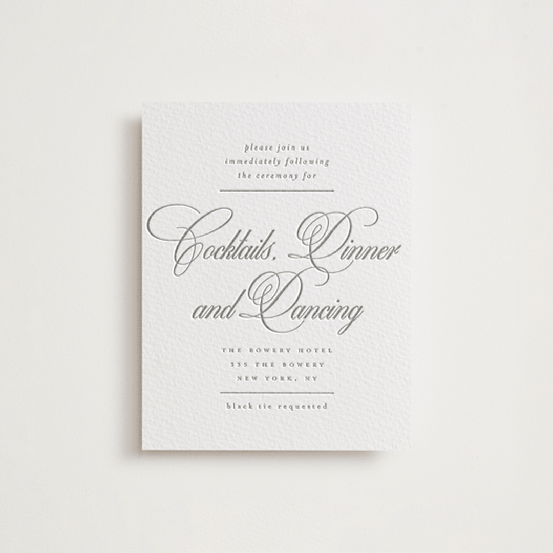 "Sidebar" - Letterpress Reception Cards in Ash by Everett Paper Goods - Front
