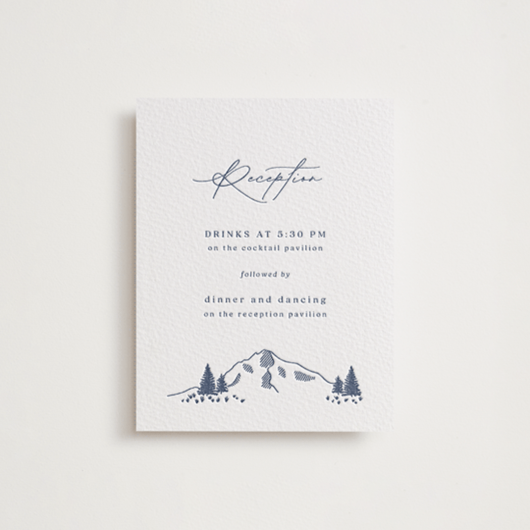 "Arête" - Letterpress Reception Cards in Aegean by Olivia Raufman - Front